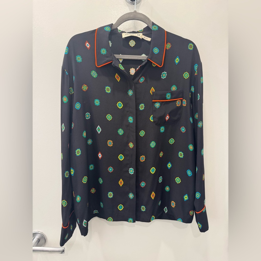 Kenzo x H&M Limited Collection Black Button Down Shirt with Colorful Patterns